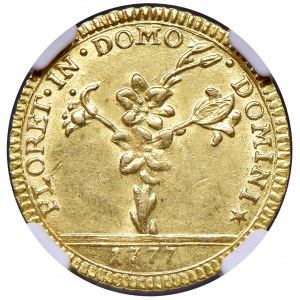 Rome - Pius Vi (1775-1799) Double half 1777 - D/ FLORET IN DOMO - DOMINI, lily plant with various ...