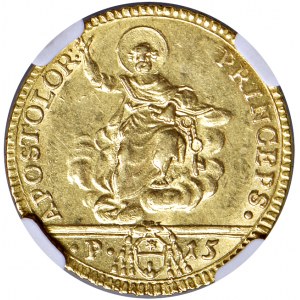 Rome - Pius Vi (1775-1799) Double half 1777 - D/ FLORET IN DOMO - DOMINI, lily plant with various ...