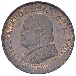 Roma - Pio IX (1846-1870) Soldo 1867 an. XXI - D/ PIVS IX PONT MAX ANN XXI, busto a sinistra con zuc...