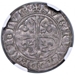 Casale - Boniface I Paleologus (1483-1494) Grosso - D/ BONIFA MAR MONTIS F, coat of arms surmounted by aqu...
