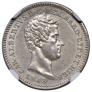 Carlo Albero (1831-1849) 50 Centesimi 1833 Torino - MIR 1050c Gig. 148 Ag RR • In slab NGC MS 62 n. ...