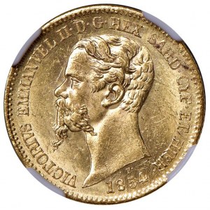 Vittorio Emanuele II (1849-1861) 20 Lire 1854 Genova - MIR 1055j Gig. 8 Au • In slab NGC MS 62 n. 66...