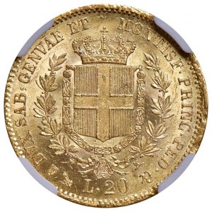 Vittorio Emanuele II (1849-1861) 20 Lire 1854 Genova - MIR 1055j Gig. 8 Au • In slab NGC MS 62 n. 66...