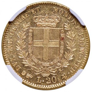 Vittorio Emanuele II (1849-1861) 20 Lire 1855 Torino - MIR 1055l Gig. 10a Au • In slab NGC MS 62 n. ...