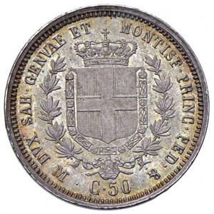 Vittorio Emanuele II (1849-1861) 50 Centesimi 1860 Milano - MIR 1060j Gig. 87 Ag NC 2,50 g