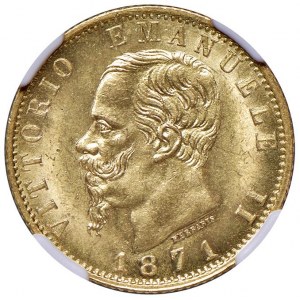 Vittorio Emanuele II (1861-1878) 20 Lire 1871 Roma - MIR 1078m Gig. 16 Au R • In slab NGC MS 64 n. 2...