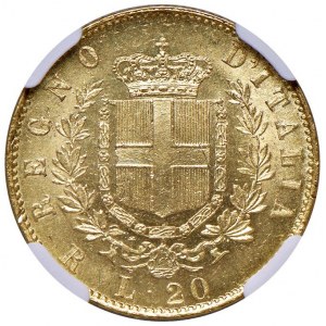 Vittorio Emanuele II (1861-1878) 20 Lire 1871 Roma - MIR 1078m Gig. 16 Au R • In slab NGC MS 64 n. 2...