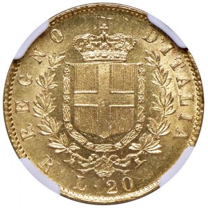 Vittorio Emanuele II (1861-1878) 20 Lire 1871 Roma - MIR 1078m Gig. 16 Au R • In slab NGC MS 64 n. 6...
