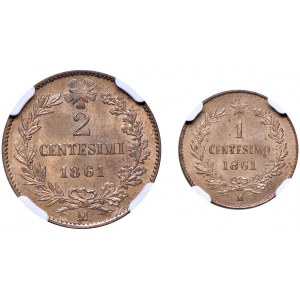 Vittorio Emanuele II (1861-1878) 2 Centesimi 1861 M, Centesimo 1861 M - MIR 1094a,1095a Gig. 107,112...