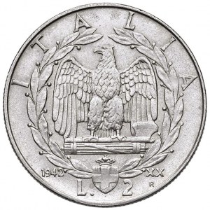 Victor Emmanuel III (1900-1946) 2 Lire 1942 Empire - MIR 1144i Gig. 123 Ni 10.05 g RR