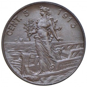 Vittorio Emanuele III (1900-1946) 5 Centesimi 1913 Italia su Prora - MIR 1163d Gig. 260 Cu NC