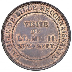 Francia - Napoleone III (1852-1870) Medaglia 1853 Dal valore di 10 Centesimi Visità a Lille - KM M...