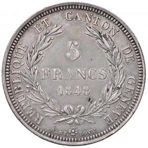 Switzerland - Geneva 5 Francs 1848 - KM 137 Ag 25.89 g - Only 1176 pieces minted.