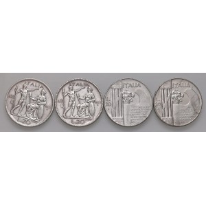 Savoia - Vittorio Emanuele III. Insieme di 4 monete da 20 Lire, 1927 e 1928 Littore e 1928 Elmetto.