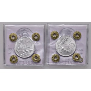Italian Republic - Set of 2 coins of 10 Lire 1954 and 1955 Spiga - Sealed by G. Erpini FDC