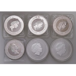 Australia - Insieme di 6 monete da 2 Dollari 1992, 1994, 1995, 1997 Kookaburra e 2012, 2019 Lunar.