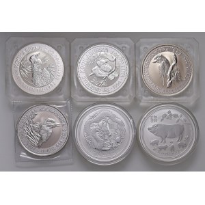 Australia - Insieme di 6 monete da 2 Dollari 1992, 1994, 1995, 1997 Kookaburra e 2012, 2019 Lunar.