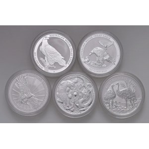 Australia - Insieme di 5 monete da 1 Dollar 2017, 2018, 2019 Wedge Tailed Eagle, 2019 Emu, 2018 Tige...