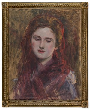 Józef Męcina-Krzesz (1860-1934), Kobieta z czerwonym woalu, przed 1918