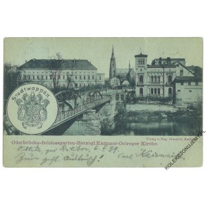RACIBOR [Ratibor] Oderbrücke. Schlossgarten. Herzogl. Kammer. Ostroger Kirche. Published by Eug. Simmich