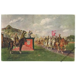 [JÓZEF PIŁSUDSKI. Kraków] Marshal Jozef Pilsudski greets the parading cavalry at the Kraków fairgrounds 6.X.1933. Mal. M. Nowicki