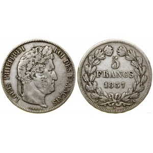 Francja, 5 franków, 1837 A, Paryż