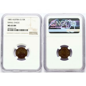 Austria 5/10 Kreuzer 1885 NGC MS 65 BN