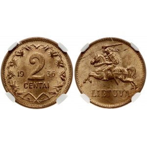 Lithuania 2 Centai 1936 NGC MS 64+ RD