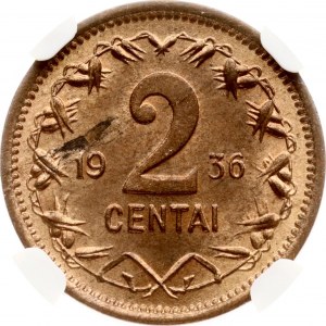 Lithuania 2 Centai 1936 NGC MS 64 RB