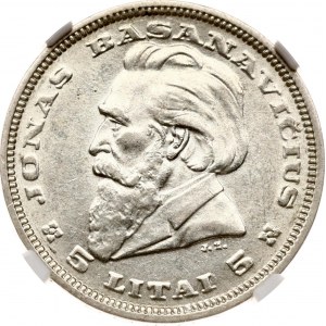 Lithuania 5 Litai 1936 Jonas Basanavicius NGC AU 58