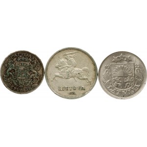 Lithuania 5 Litai 1936 Jonas Basanavicius & Latvia 50 Santimu 1922 & 1 Lats 1924 Lot of 3 coins