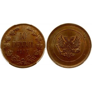Russia For Finland 10 Pennia 1917 PCGS MS 65 BN