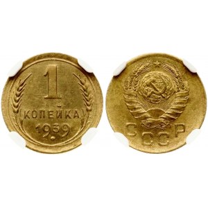 Russia USSR 1 Kopeck 1939 NGC MS 65