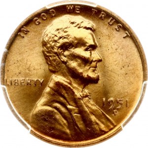 USA Cent 1951 D 'Lincoln - Wheat Ears Reverse' PCGS MS 66 RD