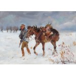 Jerzy KOSSAK (1886-1955), Ułan z koniem - powrót z patrolu (1926)