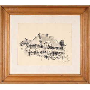 Wiktor ZIN (1925-2007), Wiejskie chaty w pejzażu (1985)