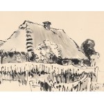 Wiktor ZIN (1925-2007), Wiejskie chaty w pejzażu (1985)