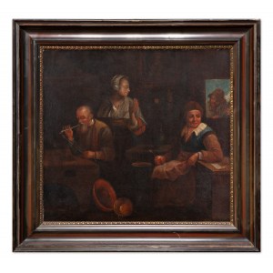 NĚMECKÝ MALÍŘ 18. STOLETÍ (Nizozemsko / Holandsko) - Scéna s mužem kouřícím dýmku