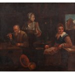 NĚMECKÝ MALÍŘ 18. STOLETÍ (Nizozemsko / Holandsko) - Scéna s mužem kouřícím dýmku