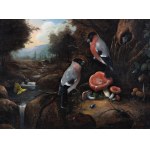 JAN KASPAR HIRSCHELY - FOLLOWER (Czechy) - Leśna martwa natura z ptakami i grzybami
