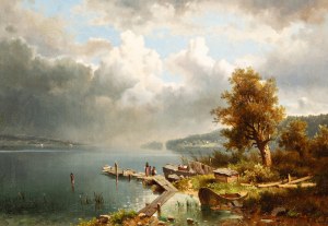 ADOLF CHWALA (Czech / Bohemian 1836 - 1900) - By the river bank