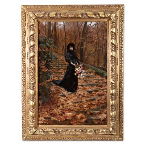 AUGUSTE DE LA BRELY (France / French 1838 - 1906) - Girl in the autumn park