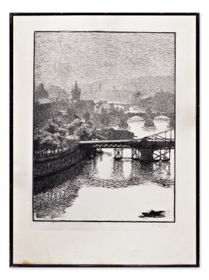 FRANTISEK KOBLIHA (Czech / Bohemian 1877 - 1962) - Vltava with bridges (from the cycle Prague)