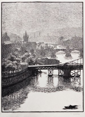 FRANTISEK KOBLIHA (Czech / Bohemian 1877 - 1962) - Vltava with bridges (from the cycle Prague)
