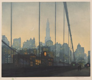 FRANTISEK SIMON TAVIK (Czech / Bohemian 1877 - 1942) - New York - Brooklyn Bridge