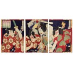 MORIKAWA CHIKASHIGE (czynny ok. 1865-1890), Scena z przedstawienia kabuki - tryptyk