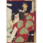 MORIKAWA CHIKASHIGE (aktívny asi 1865-1890), Scéna z predstavenia kabuki - triptych