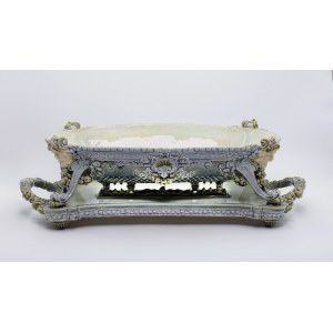 FAJANS MANUFACTURING IN CHOISY LE ROI, Fruit platter with base with handles (giardiniera?).