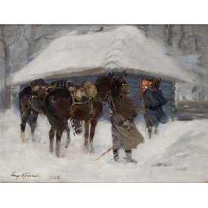 Jerzy Kossak (1886 Kraków - 1955 Kraków), Żołnierze przed chatą, 1933