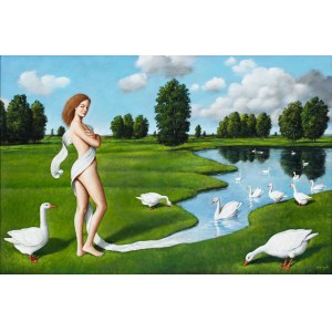 Rafal Olbinski (b. 1943), Peaceful village, merry village, 2012